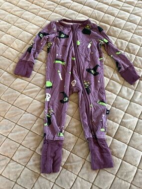 Larkspur Purple Halloween Witch Print Kids Romper One Piece